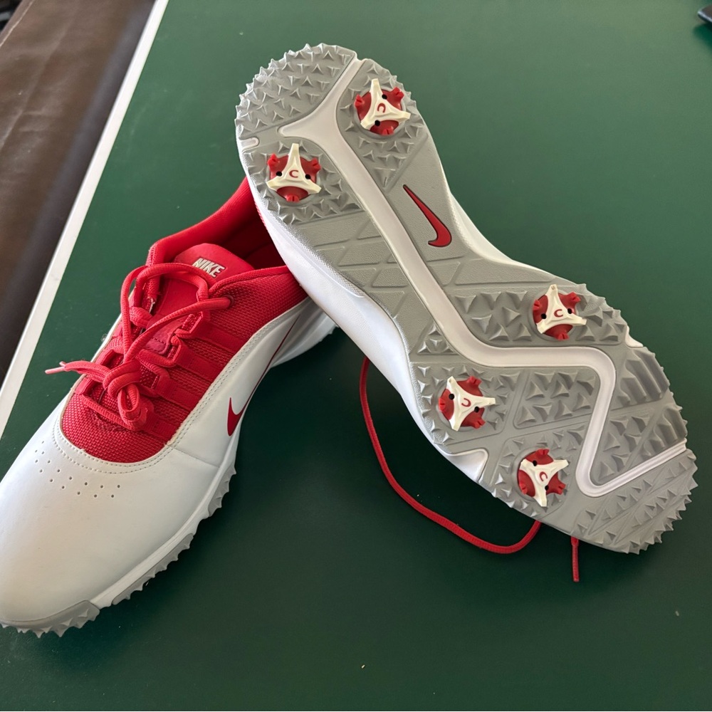 Nike Red and White Spiked Golf Shoes